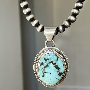 Navajo Jewelry J. Nelson Nevada Number 8 Turquoise Pendant Sterling Silver